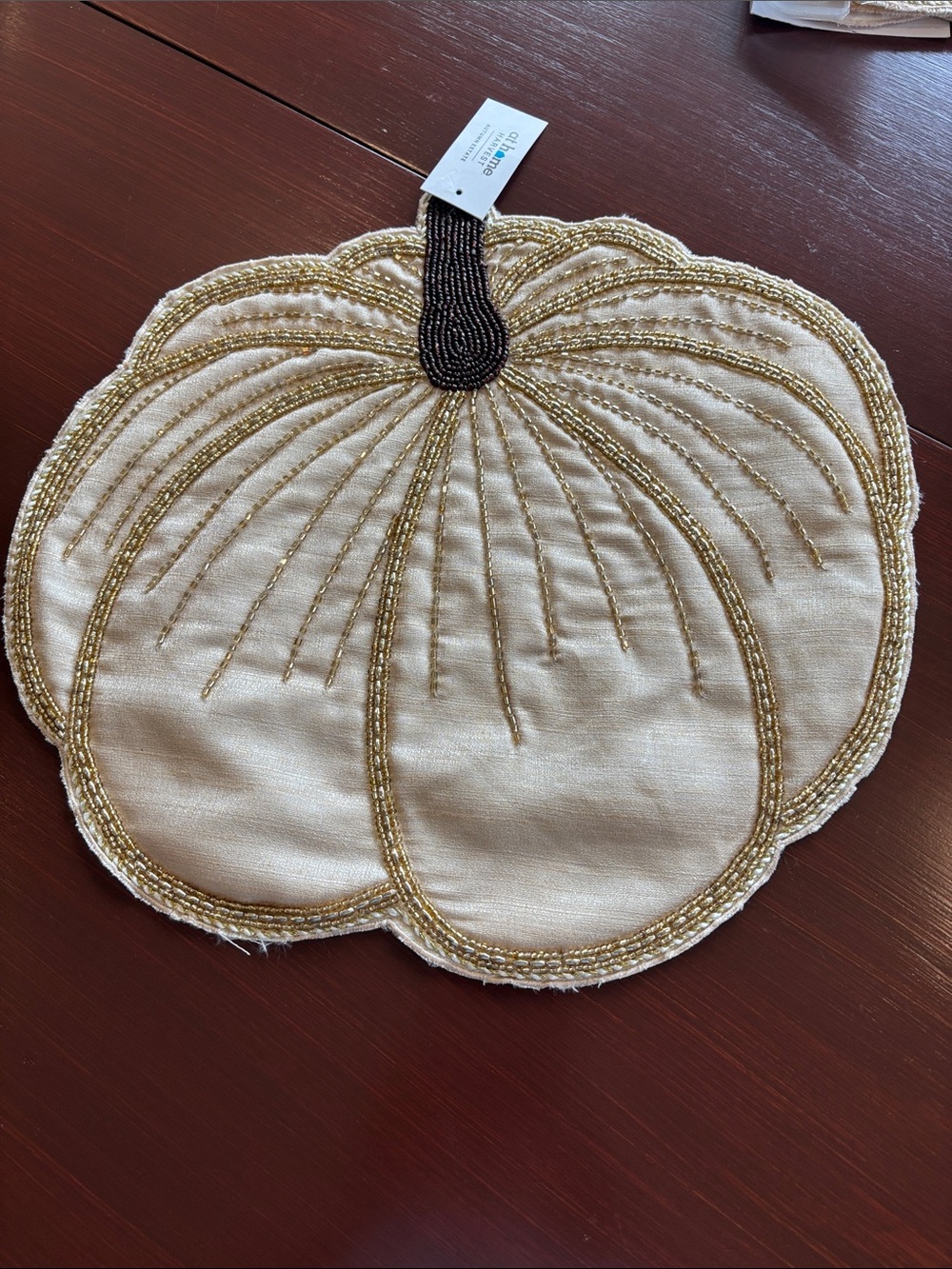At Home Hand Beaded Placemat,Pumpkin,Autumn Harvest,Fall,Thanksgiving,elegant